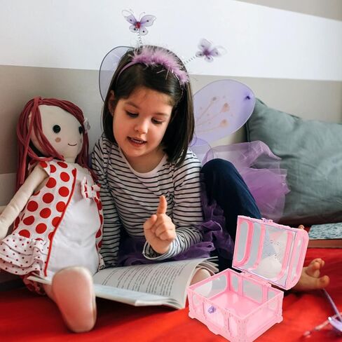 مجموعة واحدة من صندوق تخزين مع قفل بارا جواردار جيرل بيجي بانك للأطفال كريستال ديكور مجوهرات حلية منظم مجوهرات للفتيات الصغيرة كنز وردي على شكل صدر أميرة الطفل in Kuwait