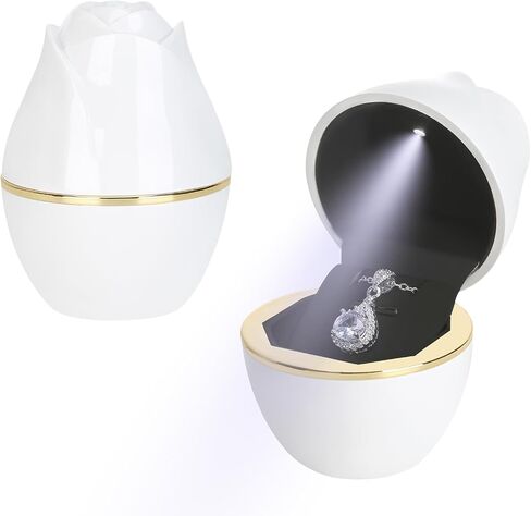 صندوق هدايا على شكل قلادة بإضاءة LED على شكل وردة، علبة عرض لتخزين الأساور والمجوهرات المخملية لاقتراح الخطوبة والذكرى السنوية للزفاف وعيد الميلاد وعيد الحب (وردي) in Saudi Arabia