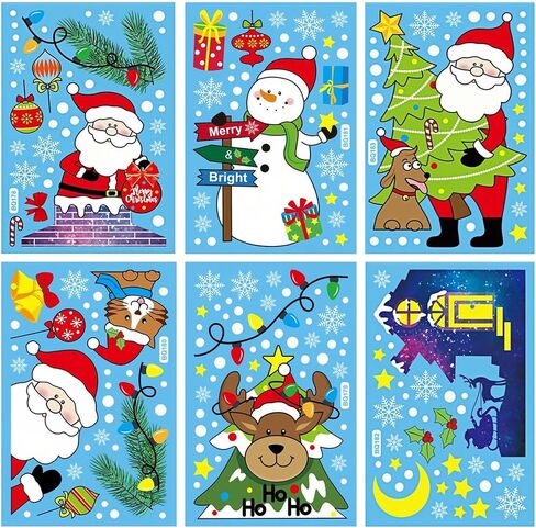 122Pcs Christmas Window Clings for Glass Windows,6 Sets Holiday Window Stickers Indoor,Hristmas Decorations Window Decals Large,Clearance New Christmas Decal Decor for Home Office Classroom in Saudi Arabia