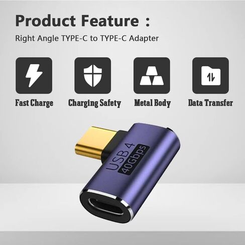 DKARDU 4Pack Middle Bend Right Angle 90 Degree USB C Type-C Adapter, Male to Female Adapter with 40Gbps PD 100W USB C Adapter for Mobile Phone, Laptop, PC, Nintendo Switch in Kuwait