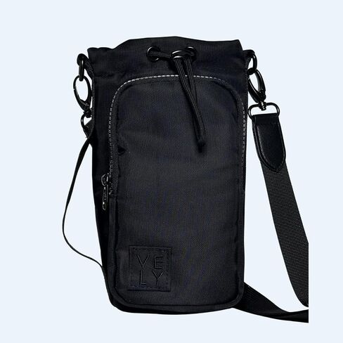 Water Bottle Bag with Strap | Premium Nylon | Insulated Water Bottle Holder with Phone Pocket | Water Bottle Carrier Up To 32 oz | Water Bottle Crossbody Bag for Hiking Walking Traveling Gym (Black) in Saudi Arabia
