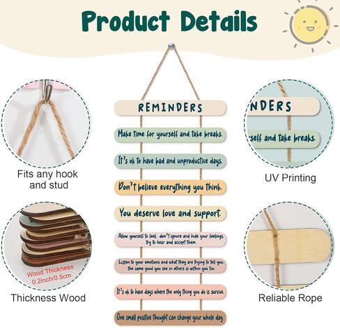 Inspirational Wall Decor for Office Positive Affirmations Gifts for Women Teenage Girls Boys Coworkers, Mental Health Psychology Little Reminders Wooden Hanging Wall Art Decor for College Office Home in Kuwait