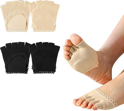 2 Pairs Open Toe Socks, Breathable Half Foot Socks for Women Sweat-Absorbent Toeless Socks for Women Anti-Slip Toe Topper Socks Elastic Peep Toe Socks Toe Separator Socks for High Heels Flats in Saudi Arabia