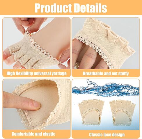 2 Pairs Open Toe Socks, Breathable Half Foot Socks for Women Sweat-Absorbent Toeless Socks for Women Anti-Slip Toe Topper Socks Elastic Peep Toe Socks Toe Separator Socks for High Heels Flats in Saudi Arabia