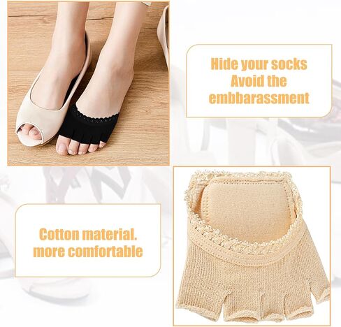 2 Pairs Open Toe Socks, Breathable Half Foot Socks for Women Sweat-Absorbent Toeless Socks for Women Anti-Slip Toe Topper Socks Elastic Peep Toe Socks Toe Separator Socks for High Heels Flats in Saudi Arabia
