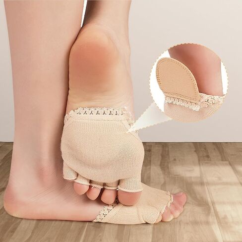 2 Pairs Open Toe Socks, Breathable Half Foot Socks for Women Sweat-Absorbent Toeless Socks for Women Anti-Slip Toe Topper Socks Elastic Peep Toe Socks Toe Separator Socks for High Heels Flats in Saudi Arabia