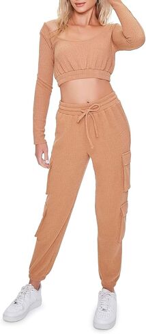 Forever 21 Women's Waffle Knit Cargo Joggers in Saudi Arabia