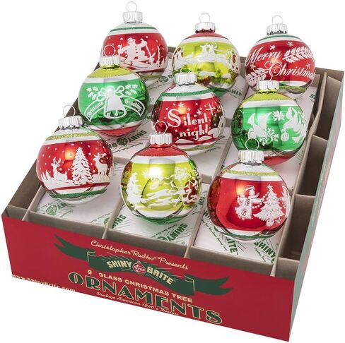 Shiny Brite Holiday Splendor 9 Count 2.5in Signature Flocked Rounds, Glass in Kuwait