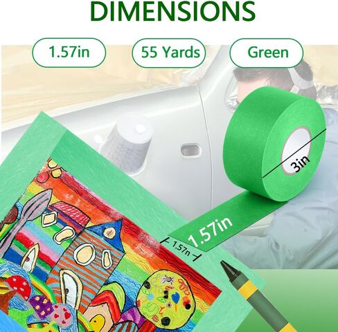 NETEHA 3 Rolls Painters Tape Masking Tape 0.78 Inch x 55 Yard, Heat Resistant No Residue Automotive Adhesive Tape for Automotive Paint and DIY Paint Projects (Green) in Saudi Arabia