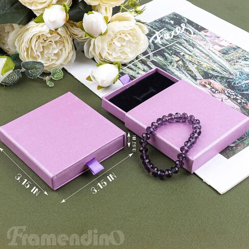 Framendino, 2 Pack Cardboard Jewelry Paper Boxes Bulk Ring Boxes with Lids 3.1x3.1x0.7 Inch Small Jewelry Boxes for Bracelets Necklace Earring Bracelet Ring (Purple) in Saudi Arabia