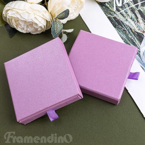 Framendino, 2 Pack Cardboard Jewelry Paper Boxes Bulk Ring Boxes with Lids 3.1x3.1x0.7 Inch Small Jewelry Boxes for Bracelets Necklace Earring Bracelet Ring (Purple) in Saudi Arabia