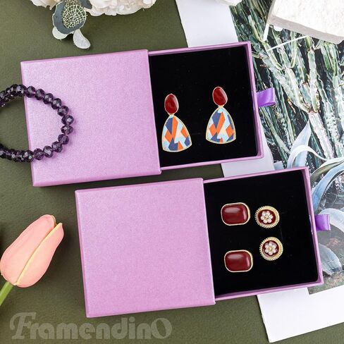 Framendino, 2 Pack Cardboard Jewelry Paper Boxes Bulk Ring Boxes with Lids 3.1x3.1x0.7 Inch Small Jewelry Boxes for Bracelets Necklace Earring Bracelet Ring (Purple) in Saudi Arabia