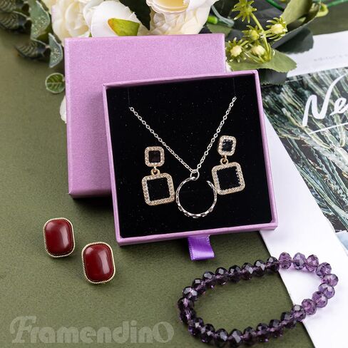 Framendino, 2 Pack Cardboard Jewelry Paper Boxes Bulk Ring Boxes with Lids 3.1x3.1x0.7 Inch Small Jewelry Boxes for Bracelets Necklace Earring Bracelet Ring (Purple) in Saudi Arabia