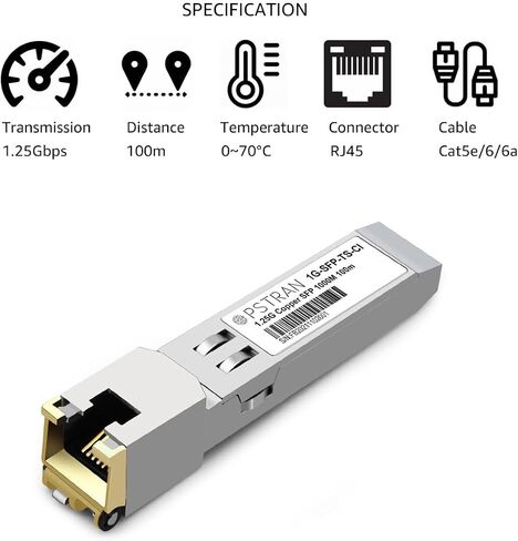 وحدة استقبال 1000Base-T SFP إلى RJ45 1.25G SFP-T SERDES النحاس 100m Mini-GBIC لـ Cisco GLC-T SFP-GE-T Ubiquiti Unifi UF-RJ45-1G Netgear AGM734 Finisar FCLF852XP2BTL D-Link DGS-712 عبوة 10 in Kuwait