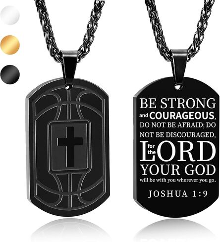 Basketball Bible Verse Cross Necklace for Men Stainless Steel Black/Gold/Silver Cross Pendant First Communion Baptism Religious Christmas Gifts Basketball Sports Jewelry for Men Boys Kids Teen with Stainless Steel Chain 22+2 inch in Saudi Arabia