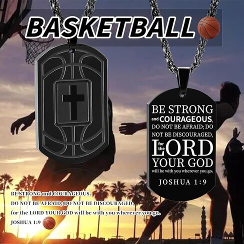 Basketball Bible Verse Cross Necklace for Men Stainless Steel Black/Gold/Silver Cross Pendant First Communion Baptism Religious Christmas Gifts Basketball Sports Jewelry for Men Boys Kids Teen with Stainless Steel Chain 22+2 inch in Saudi Arabia