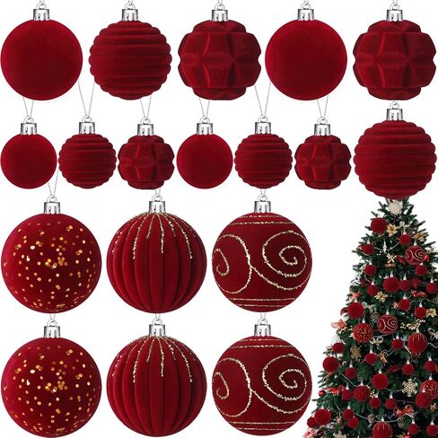 Suzile 18 Pcs 18 Pcs Velvet Christmas Tree Ornaments Flocked Christmas Ball Decorations Xmas Balls Christmas Hanging Ornaments for Xmas Tree Wreath Garland Holiday Fireplace Decoration (Red) in Saudi Arabia