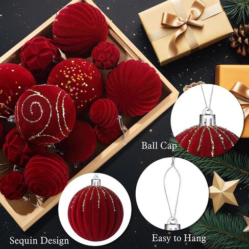 Suzile 18 Pcs 18 Pcs Velvet Christmas Tree Ornaments Flocked Christmas Ball Decorations Xmas Balls Christmas Hanging Ornaments for Xmas Tree Wreath Garland Holiday Fireplace Decoration (Red) in Saudi Arabia