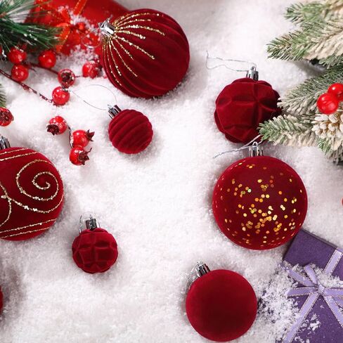 Suzile 18 Pcs 18 Pcs Velvet Christmas Tree Ornaments Flocked Christmas Ball Decorations Xmas Balls Christmas Hanging Ornaments for Xmas Tree Wreath Garland Holiday Fireplace Decoration (Red) in Saudi Arabia