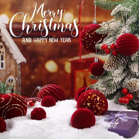 Suzile 18 Pcs 18 Pcs Velvet Christmas Tree Ornaments Flocked Christmas Ball Decorations Xmas Balls Christmas Hanging Ornaments for Xmas Tree Wreath Garland Holiday Fireplace Decoration (Red) in Saudi Arabia