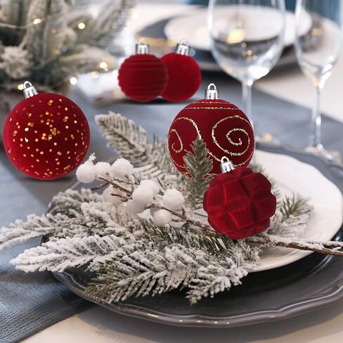 Suzile 18 Pcs 18 Pcs Velvet Christmas Tree Ornaments Flocked Christmas Ball Decorations Xmas Balls Christmas Hanging Ornaments for Xmas Tree Wreath Garland Holiday Fireplace Decoration (Red) in Saudi Arabia