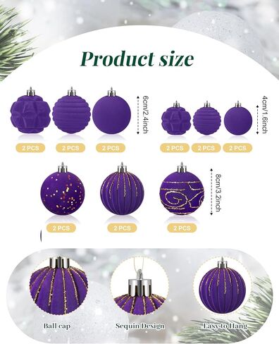 Suzile 18 Pcs 18 Pcs Velvet Christmas Tree Ornaments Flocked Christmas Ball Decorations Xmas Balls Christmas Hanging Ornaments for Xmas Tree Wreath Garland Holiday Fireplace Decoration (Red) in Saudi Arabia