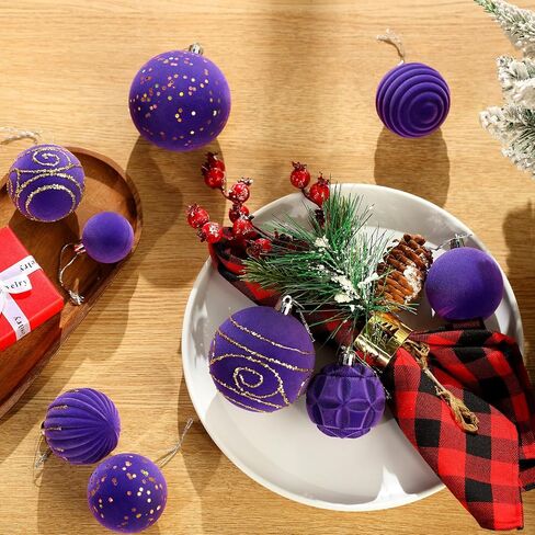 Suzile 18 Pcs 18 Pcs Velvet Christmas Tree Ornaments Flocked Christmas Ball Decorations Xmas Balls Christmas Hanging Ornaments for Xmas Tree Wreath Garland Holiday Fireplace Decoration (Red) in Saudi Arabia