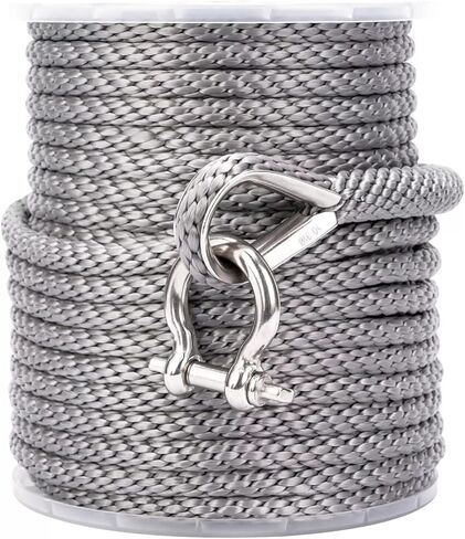 خط مرساة صلب MFP مقاس 3/8 بوصة × 100 قدم من CAPTAIN - حبل مرساة من الدرجة البحرية مع كشتبان وقيد من الفولاذ المقاوم للصدأ، حبل مرساة للقارب عالي التحمل (رمادي) in Kuwait