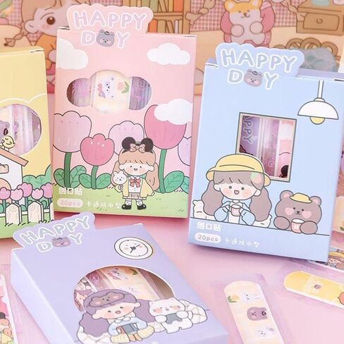 20 Pcs/Box Adhesive Bandages, Random Color Waterproof Band Aid, Cute Kids Bandages, Elastic Bandages Sticker,Cartoon Aid Patches Random Styles Adhesive Bandages Health and Household Bandaging Supplies in Saudi Arabia