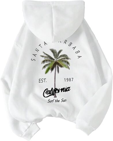 SHENHE Women's Letter Tree Print Graphic Loose Hoodie Drawstring Sweatshirt Pullover in Saudi Arabia