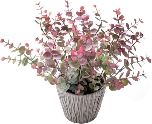 Artificial Plant Decor Indoor 12 Inch Purple and Green Leaves Real Looking Eucalyptus Fake Plant for Farmhouse Hotel Entryway Windowsill Bedroom Decoration with Metal Planter in Saudi Arabia