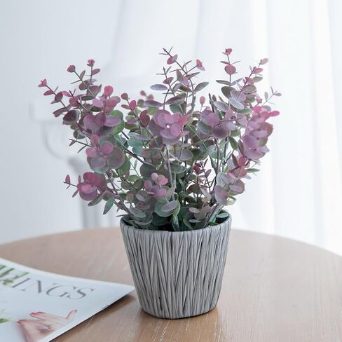 Artificial Plant Decor Indoor 12 Inch Purple and Green Leaves Real Looking Eucalyptus Fake Plant for Farmhouse Hotel Entryway Windowsill Bedroom Decoration with Metal Planter in Saudi Arabia