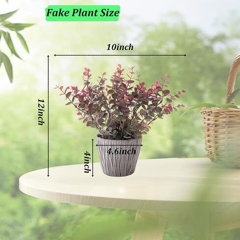 Artificial Plant Decor Indoor 12 Inch Purple and Green Leaves Real Looking Eucalyptus Fake Plant for Farmhouse Hotel Entryway Windowsill Bedroom Decoration with Metal Planter in Saudi Arabia