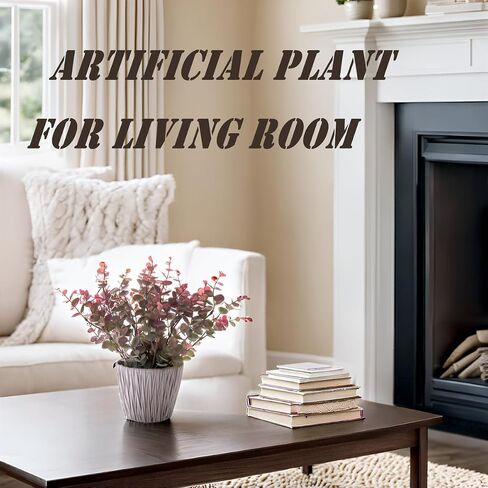 Artificial Plant Decor Indoor 12 Inch Purple and Green Leaves Real Looking Eucalyptus Fake Plant for Farmhouse Hotel Entryway Windowsill Bedroom Decoration with Metal Planter in Saudi Arabia