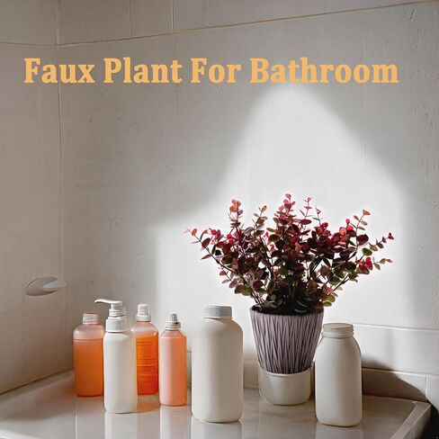 Artificial Plant Decor Indoor 12 Inch Purple and Green Leaves Real Looking Eucalyptus Fake Plant for Farmhouse Hotel Entryway Windowsill Bedroom Decoration with Metal Planter in Saudi Arabia