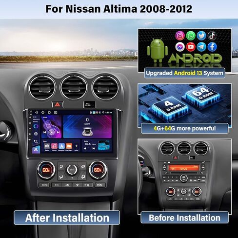 UNITOPSCI لـ Nissan Altima 2008-2012 راديو مع مكيف هواء تلقائي، Android 13 سيارة ستيريو لاسلكي CarPlay Android Auto HiFi GPS Navigation 9 بوصة شاشة تعمل باللمس WiFi Bluetooth FM SWC + AHD كاميرا احتياطية ميكروفون in Saudi Arabia