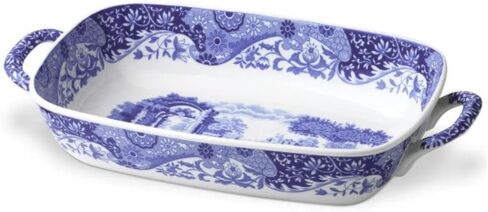 طبق خبز من مجموعة Spode Blue الإيطالية بمقابض | طبق لازانيا من الفرن إلى المائدة | صينية تقديم بمقبض | مصنوعة من البورسلين الفاخر | 11.5 × 8 بوصة | أزرق/أبيض in Kuwait