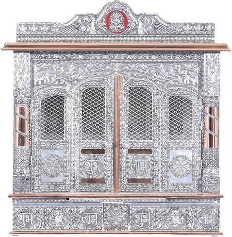 Silver Mandir for Home - Copper Oxidized - with Door, Large (W 13 X L 25 X H 26) in Saudi Arabia