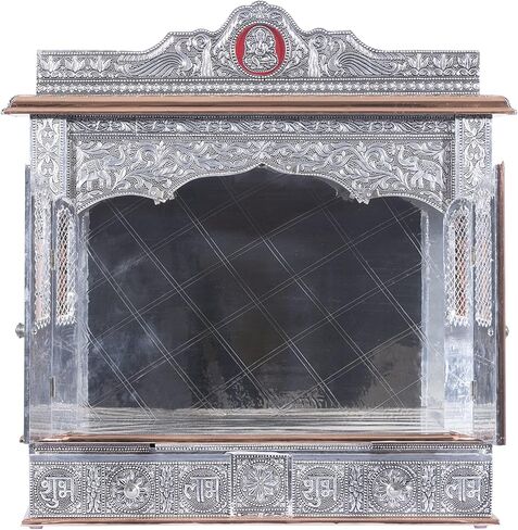 Silver Mandir for Home - Copper Oxidized - with Door, Large (W 13 X L 25 X H 26) in Saudi Arabia