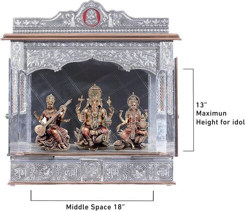 Silver Mandir for Home - Copper Oxidized - with Door, Large (W 13 X L 25 X H 26) in Saudi Arabia