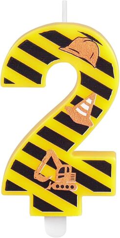 Construction Theme Birthday Candle, Construction Birthday Cake Toppers for Boys, Number 3 Candle, Yellow Black Stripes Birthday Candle for Themed Birthday Party Decoration Supplies Favors Gifts in Kuwait