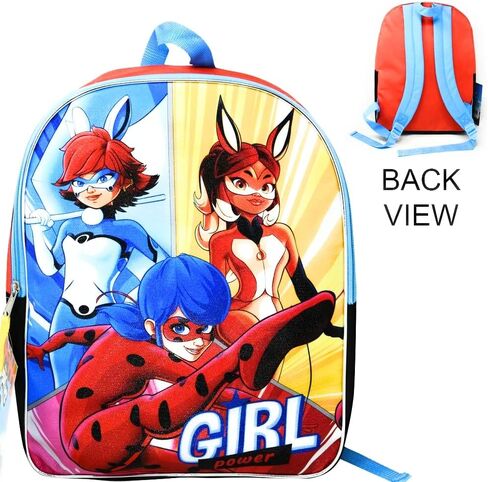 حقيبة ظهر Miraculous Ladybug – حقيبة للبنات بمساحة كبيرة مع طباعة كرتونية لـ Rena Rouge وDragon Rider – طبقتين أصفر وأزرق in Kuwait