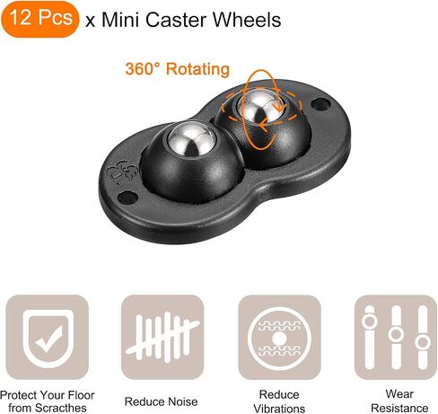 uxcell 12Pcs Self Adhesive Caster Wheels, Mini Swivel Sticky Universal Pulley for Bin Bottom, Trash Can, Storage Box, Furniture (Black) in Saudi Arabia