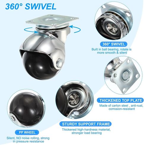 PATIKIL 2 Inch Ball Caster Wheels Set of 4, 360° Rotating Swivel Top Plate Wheels 397 lbs Total Capacity Caster with M4 Screws for Furniture Table Cabinet Chrome in Kuwait