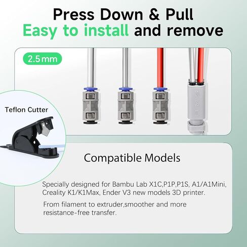 ملحقات الطابعة ثلاثية الأبعاد أنبوب تيفلون 5M PTFE مع قاطع لطابعة Bambu Lab A1/A1 mini/P1P/P1S/X1C/ K1/K1 Max/Ender 3 V3 ثلاثية الأبعاد، 2.5 مم ID×4 مم OD PTFE Teflon Tube يناسب الطابعة ثلاثية الأبعاد لطارد المحرك المباشر. in Kuwait