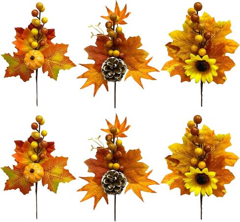 6 Pack Artificial Maple Leaves Branches Pumpkin Fall Stems for Vases Fake Berry Picks Fall Artificial Flower Decor Autumn Centerpieces Floral Arrangements Thanksgiving Harvest Day Party Decoration in Saudi Arabia