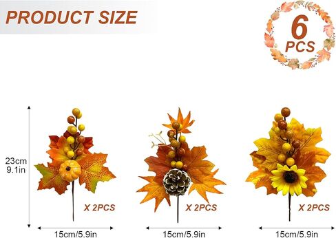 6 Pack Artificial Maple Leaves Branches Pumpkin Fall Stems for Vases Fake Berry Picks Fall Artificial Flower Decor Autumn Centerpieces Floral Arrangements Thanksgiving Harvest Day Party Decoration in Saudi Arabia