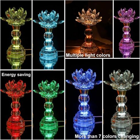 LED Crystal Lotus Flower Lamp – USB Powered Buddha Light for Worship, Prayer and Display,Lotus Flower Light for Bedroom, Buddhist Supplies,Shrine,Meditation Room 8’’ (Blooming Lotus-7 Color- M) in Saudi Arabia