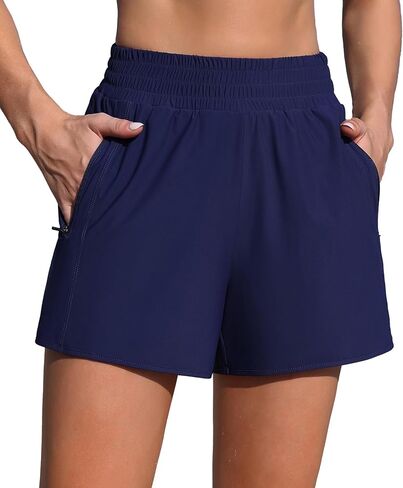 Women's 3" High Waisted Swim Shorts with Pockets Quick Dry Swimsuits Bottoms Beach Athletic Shorts in Kuwait