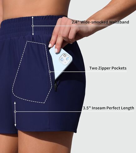 Women's 3" High Waisted Swim Shorts with Pockets Quick Dry Swimsuits Bottoms Beach Athletic Shorts in Kuwait